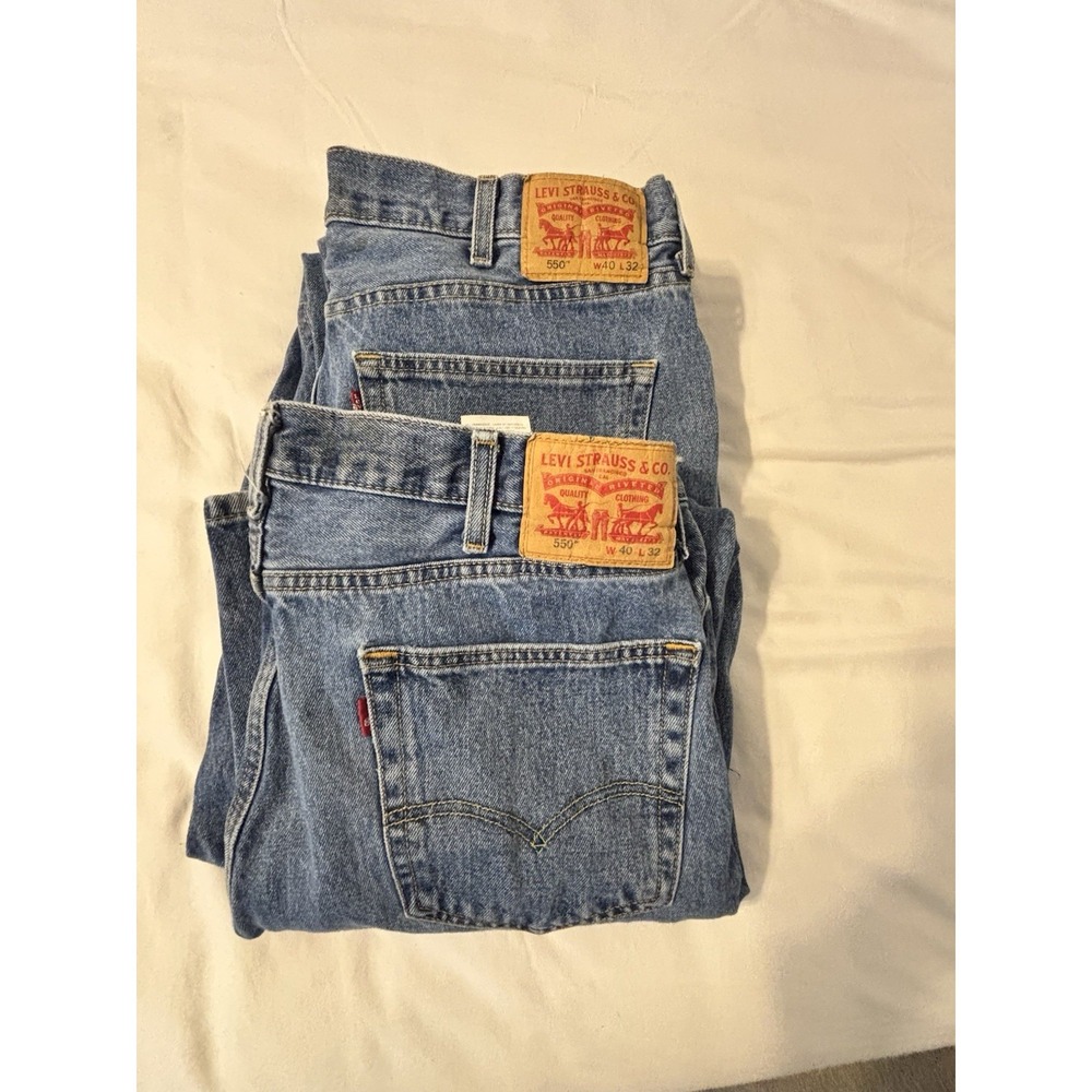 Levi's 550 Jeans 40x30 Exact Relaxed Straight Medium‎ Wash Denim Baggy 2 Pair